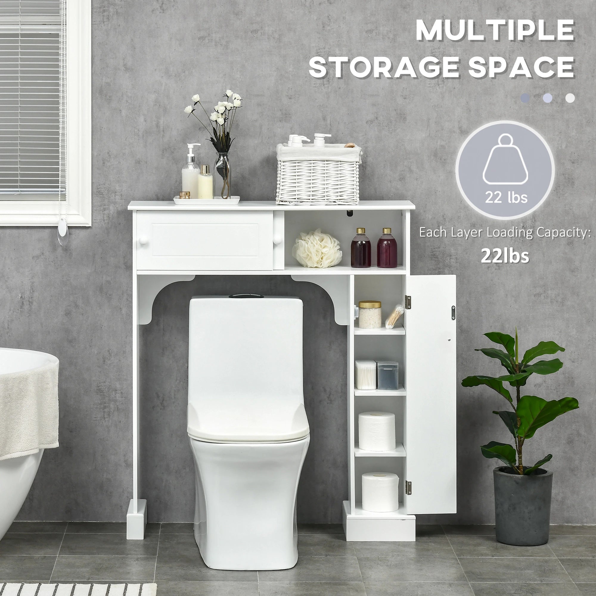 Over Toilet Storage, Bathroom Cabinet, 2 Sliding Doors, 3 Shelves Over The Toilet Storage at Gallery Canada