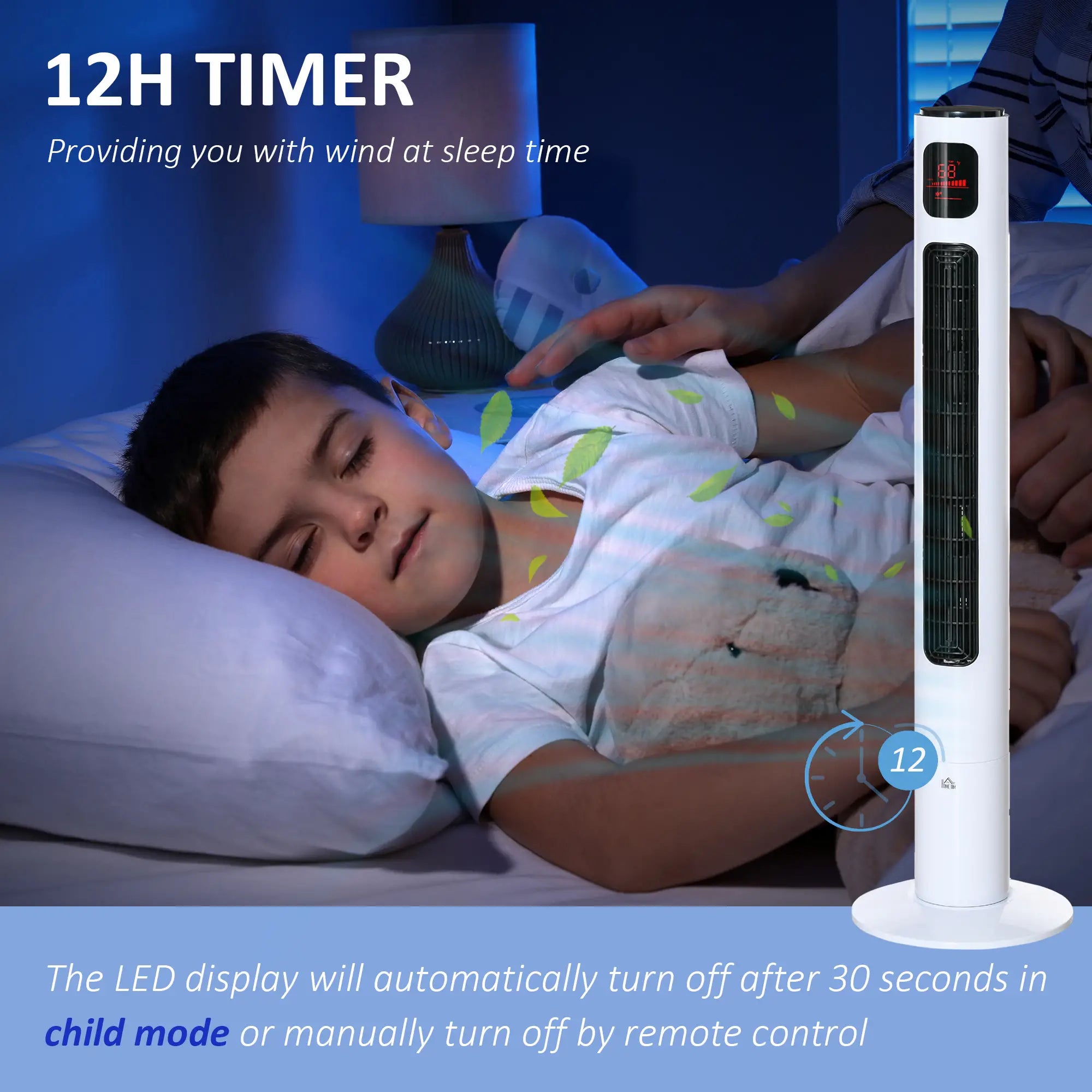 Freestanding Tower Fan, Oscillating, 3 Speed, 12h Timer, LED Panel, Remote, White Tower Fans at Gallery Canada