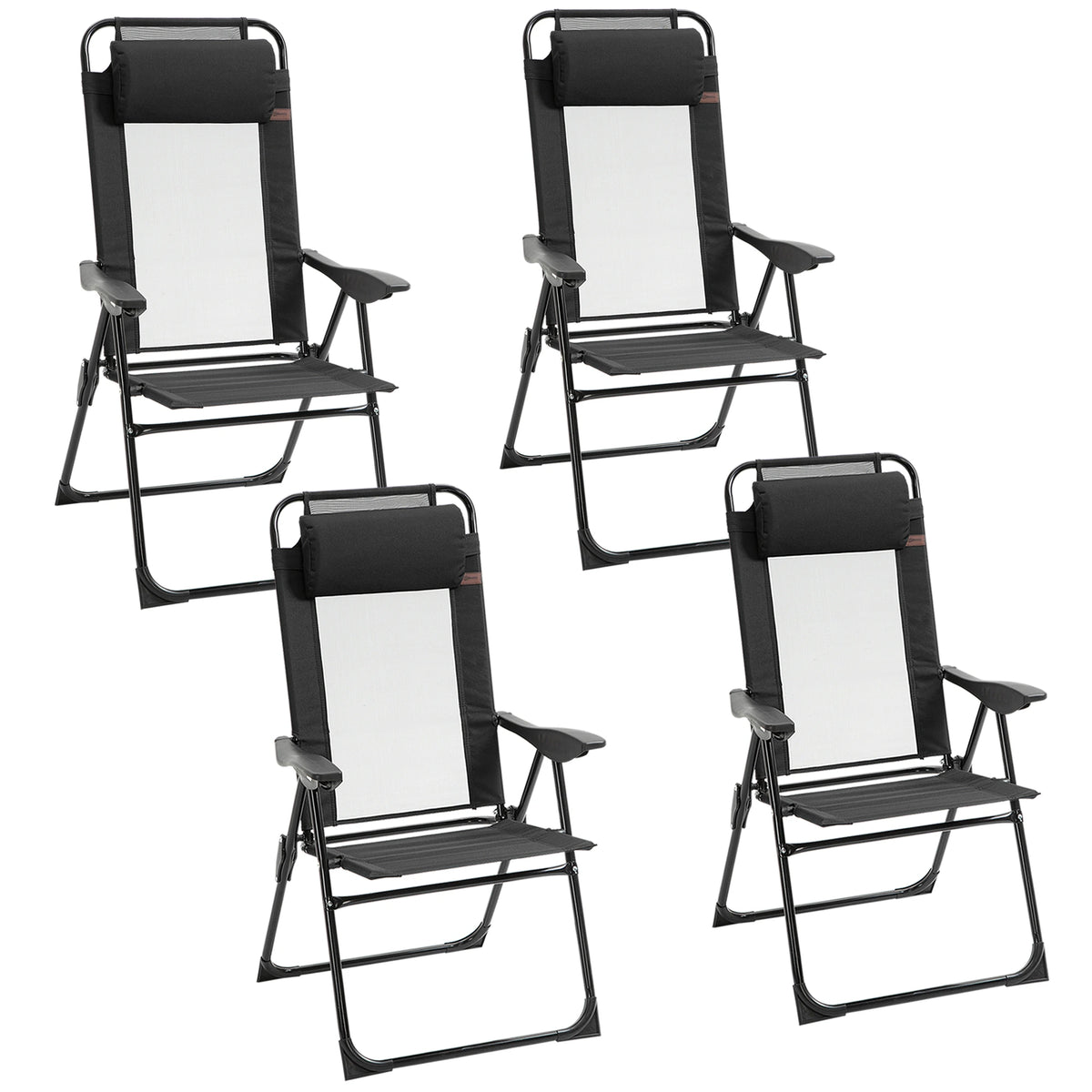Set of 4 Folding Camping Chairs, Black Patio Chairs Black at Gallery Canada