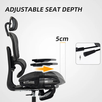 Mesh Office Chair, 3D Armrest, High Back, Lumbar Support, 135° Recline, Adjustable Headrest, Black Executive & Manager Chairs at Gallery Canada