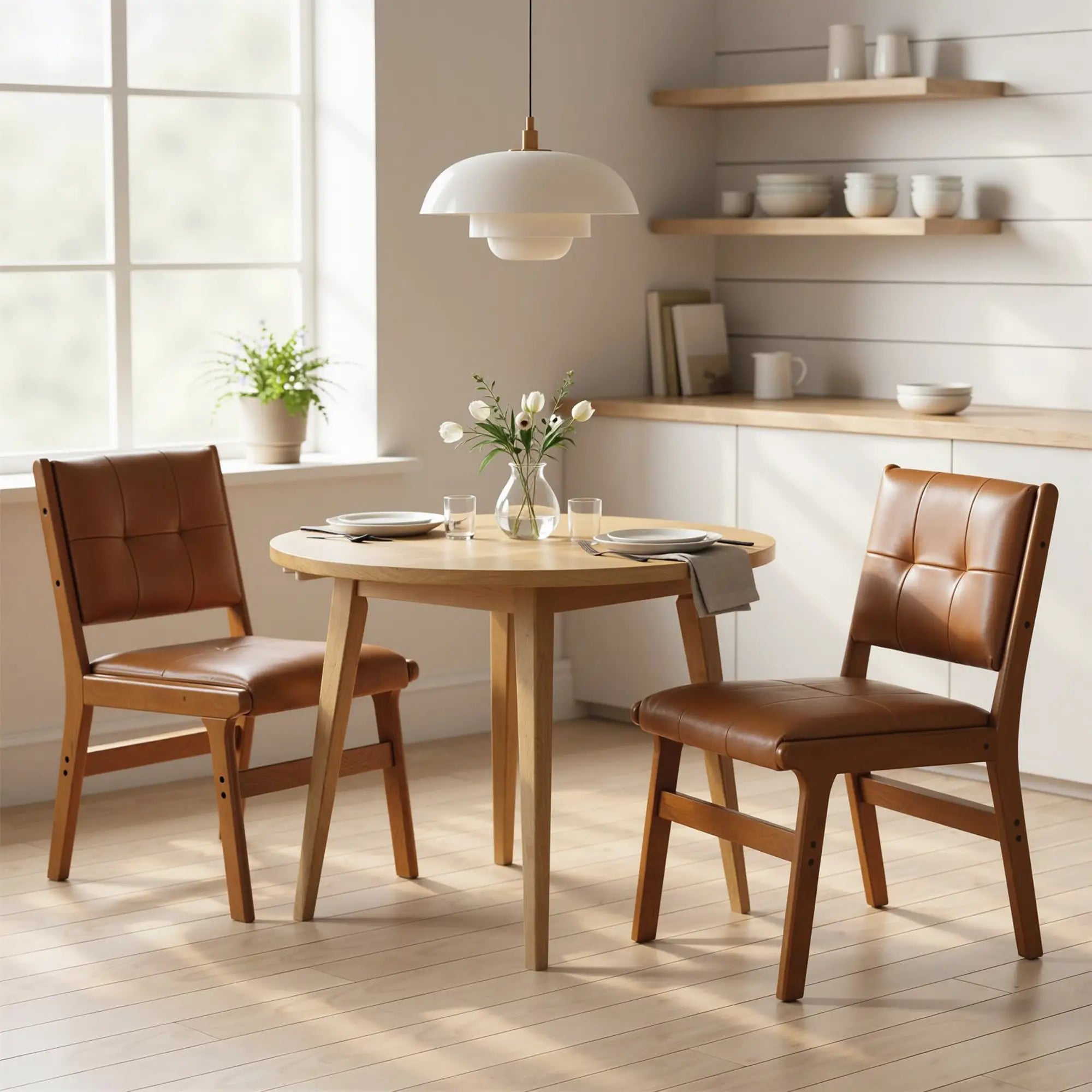 Set of 2 Kitchen Chairs, Button Tufted PU Leather Dining Chairs, Brown Dining Chairs at Gallery Canada
