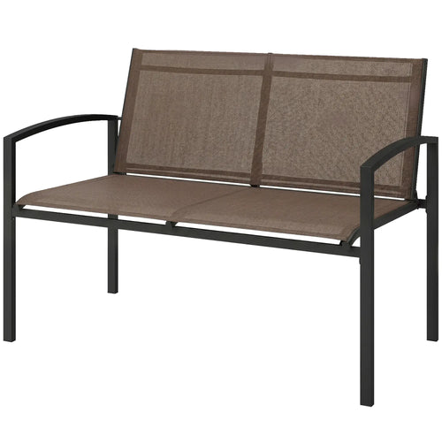 44 in Metal Garden Bench, Breathable Mesh Fabric, Dark Brown