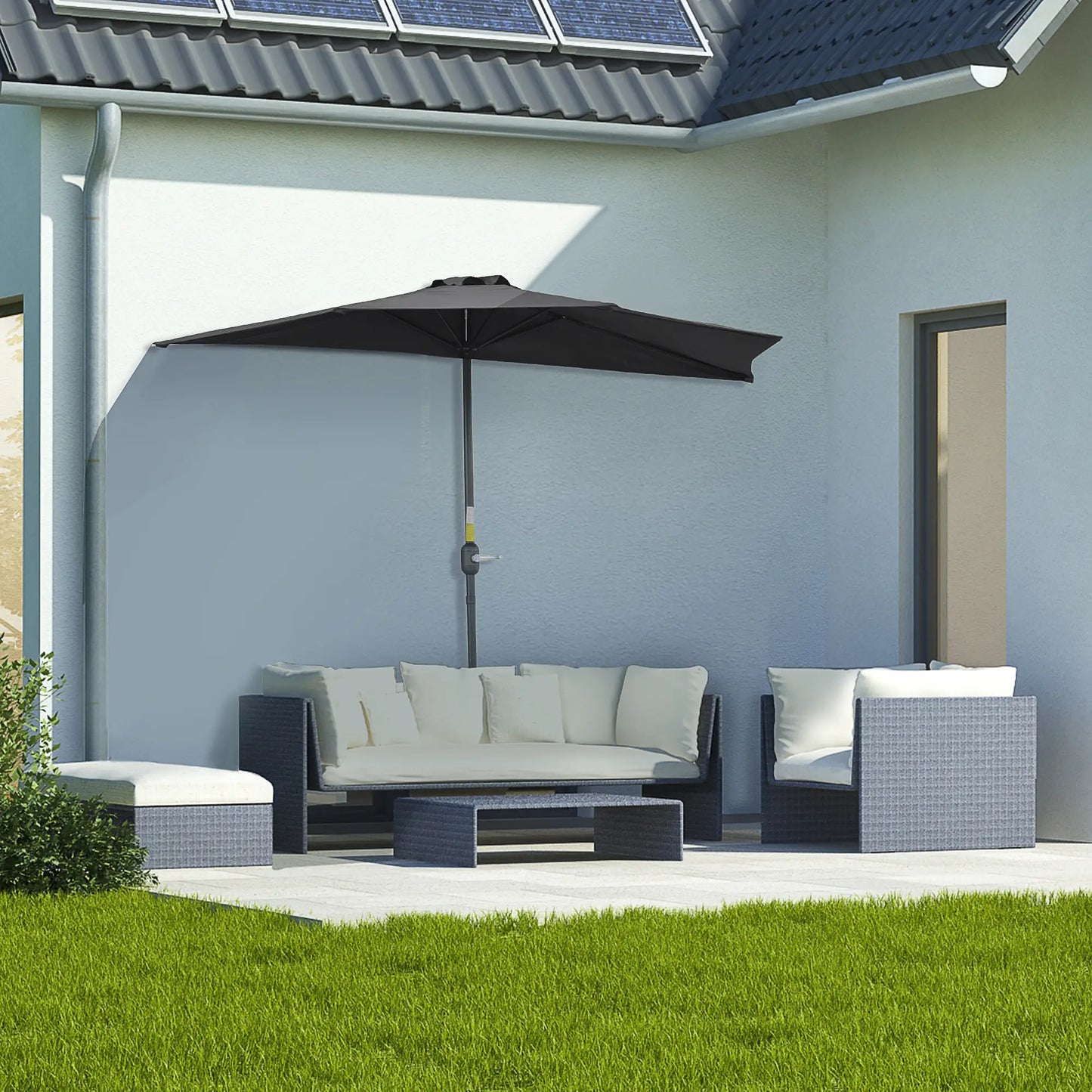 9ft Half Round Outdoor Umbrella, Patio Sun Shade, 5 Ribs, Black Sun Umbrellas at Gallery Canada