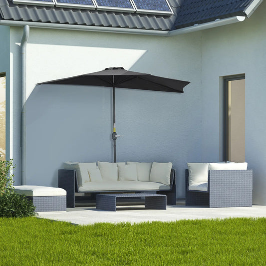 9ft Half Round Outdoor Umbrella, Patio Sun Shade, 5 Ribs, Black Sun Umbrellas Black at Gallery Canada