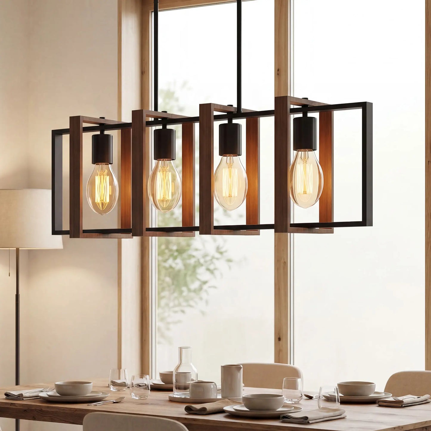 Farmhouse Kitchen Island Pendant Light, 4 Rotatable Frames, Walnut Floor Lamps & Ceiling Fan Lights at Gallery Canada