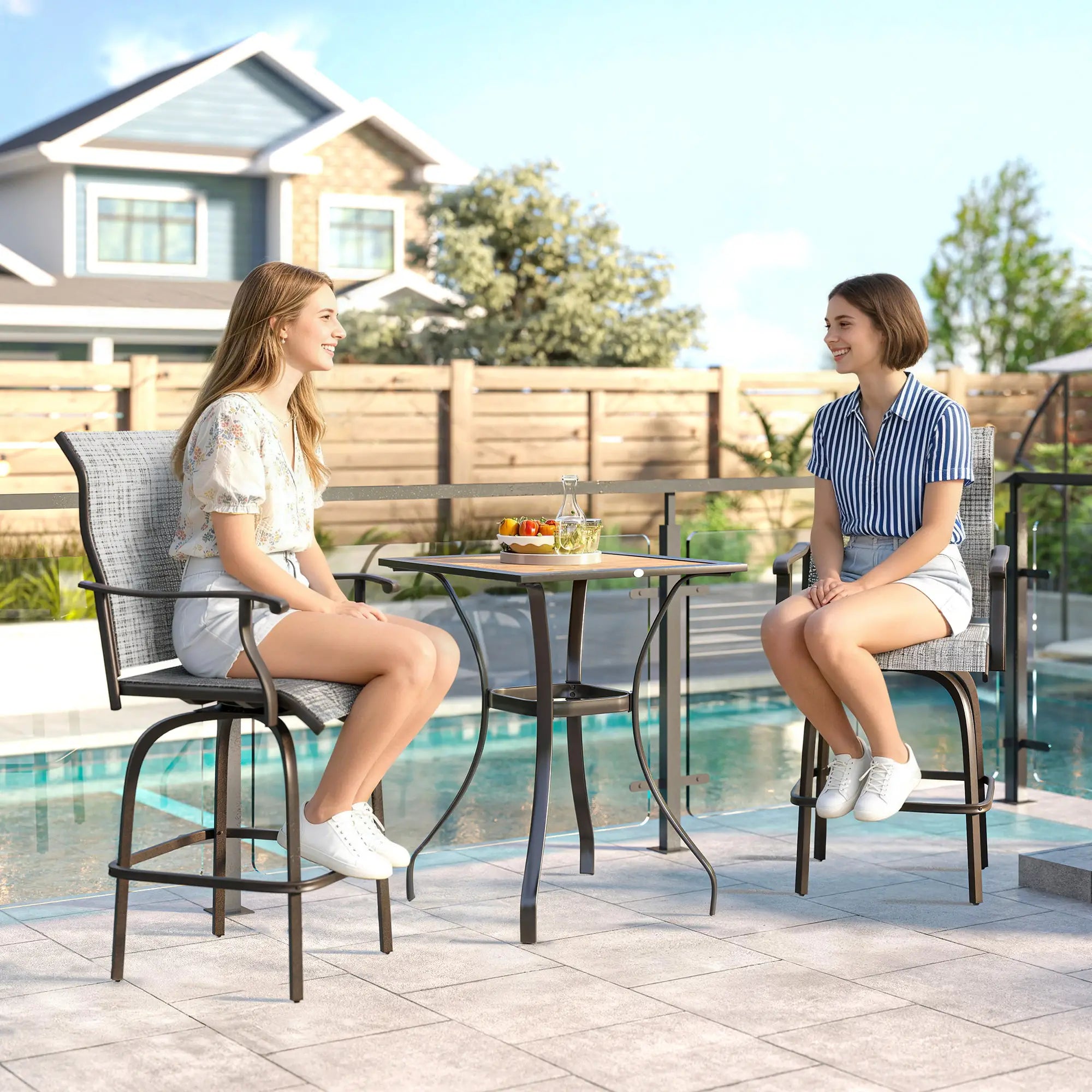 Outdoor Swivel Bar Stools, Set of 2, High Back, Mixed Grey Bistro Sets at Gallery Canada