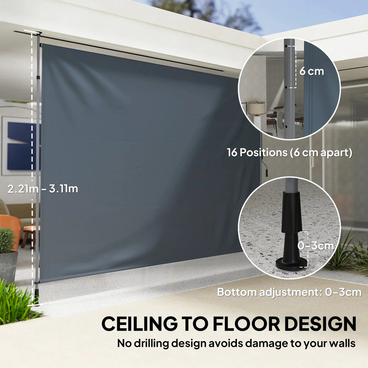 11.5' x 10' Manual Retractable Patio Awning, UPF30+ Water-Resistant, Dark Grey Patio Awnings at Gallery Canada