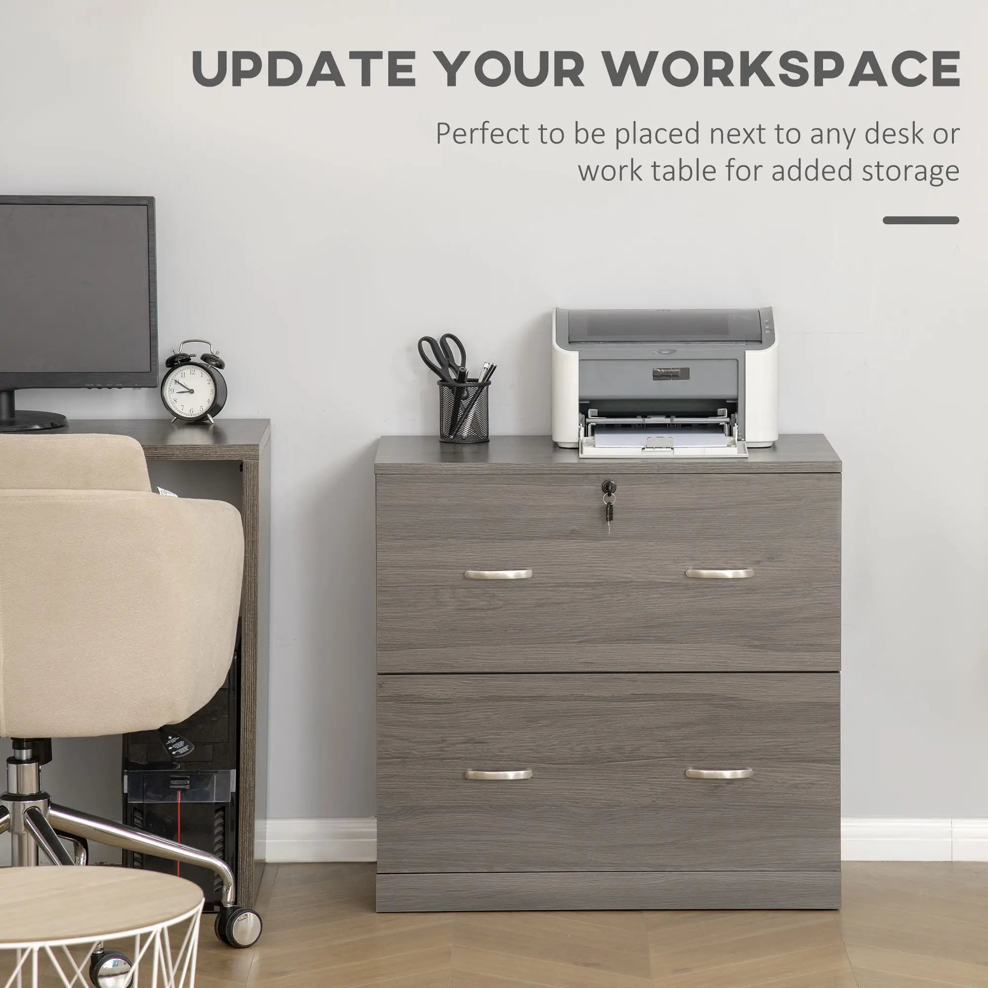 2 Drawer File Cabinet with Lock, Hanging Bar, Letter Size, Grey Office Cabinets & Cupboards at Gallery Canada
