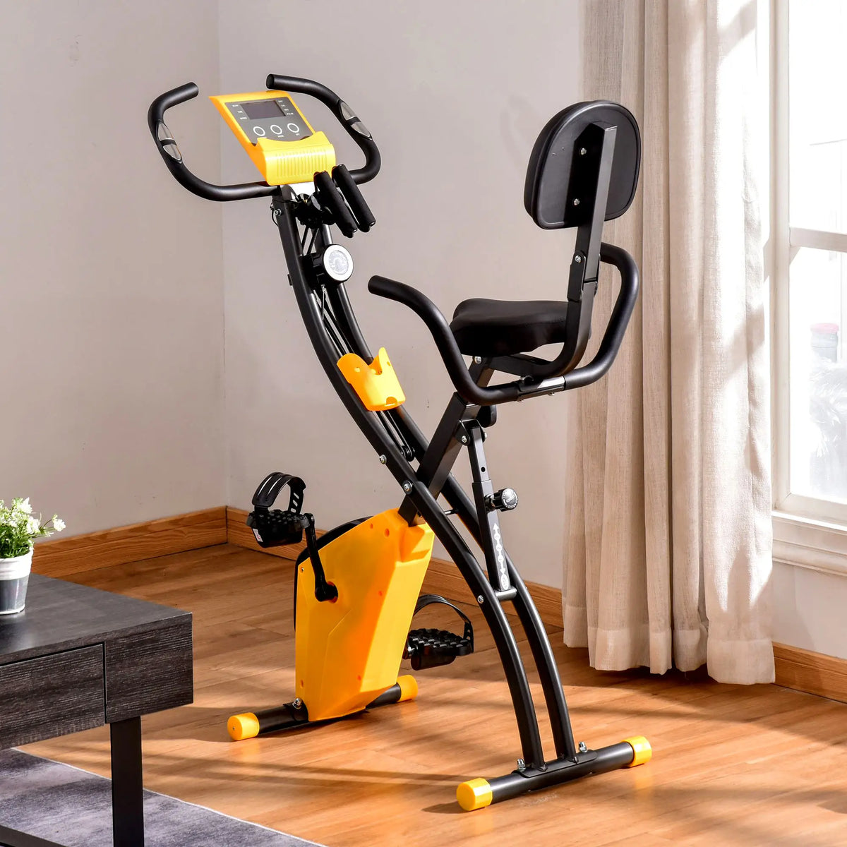 Folding Exercise Bike, 8-Level Magnetic Resistance, Adjustable Seat, Yellow Exercise & Stationary Bikes at Gallery Canada
