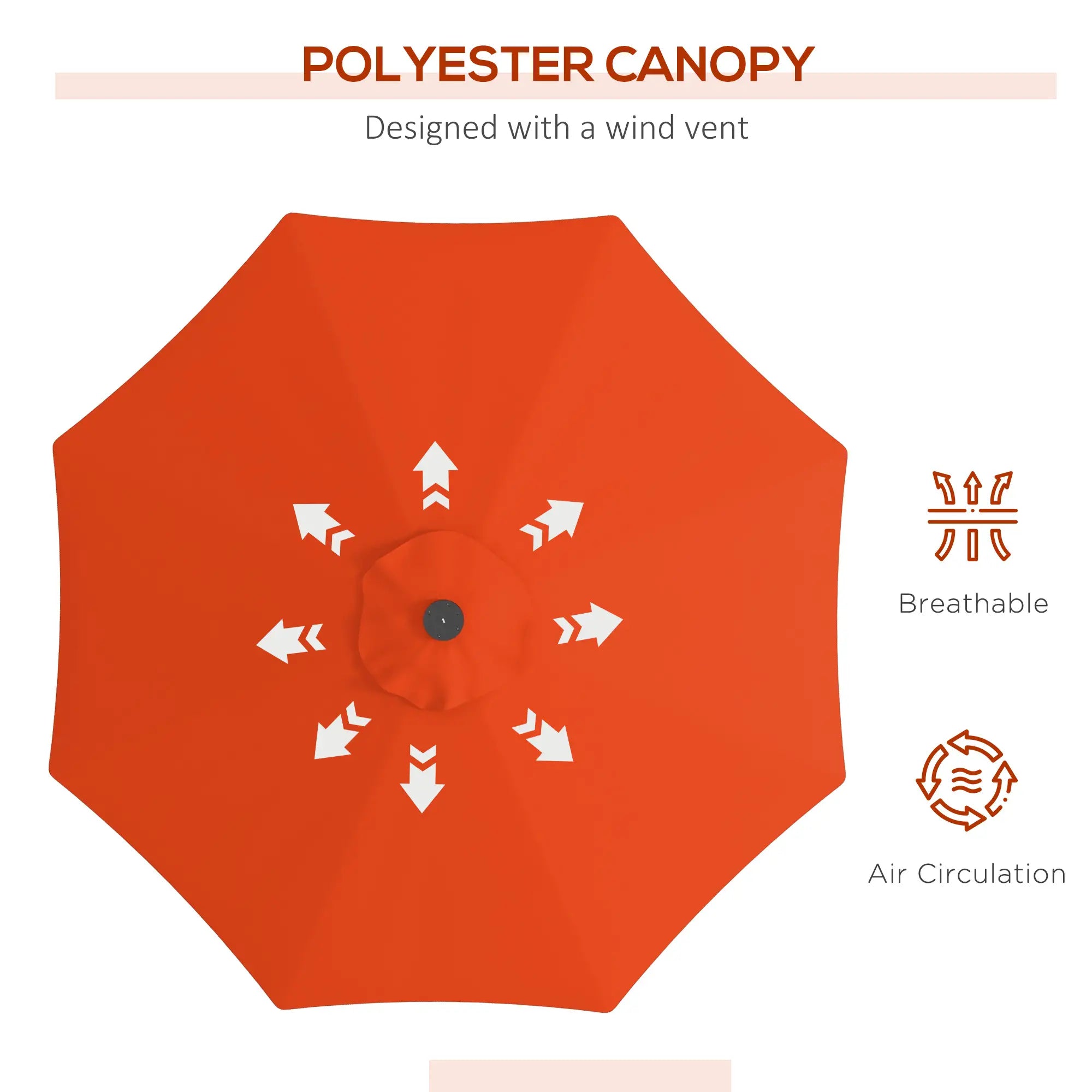 9ft Solar Patio Umbrella, 24 LED Lights, Tilt Canopy, Orange Sun Umbrellas at Gallery Canada