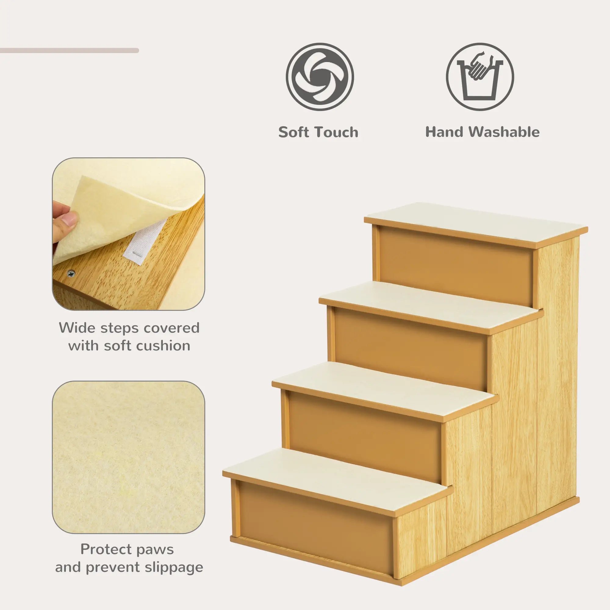 Dog Steps, Pet Stairs for Bed, Cat Ladder for Couch, Non-Slip Carpet, 15.7