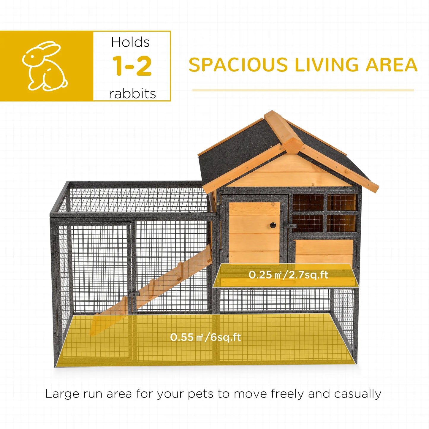 Large Rabbit Hutch, Bunny Cage Pet House, Slide-Out Tray, Lockable Door, Water-Resistant Roof, 48"x25"x36" Rabbit Hutch at Gallery Canada