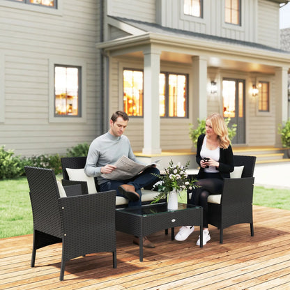 4-Piece Rattan Patio Set, Coffee Table, 22.8" W x 21.7" D x 33.5" H, Black Cream Patio Furniture Sets at Gallery Canada