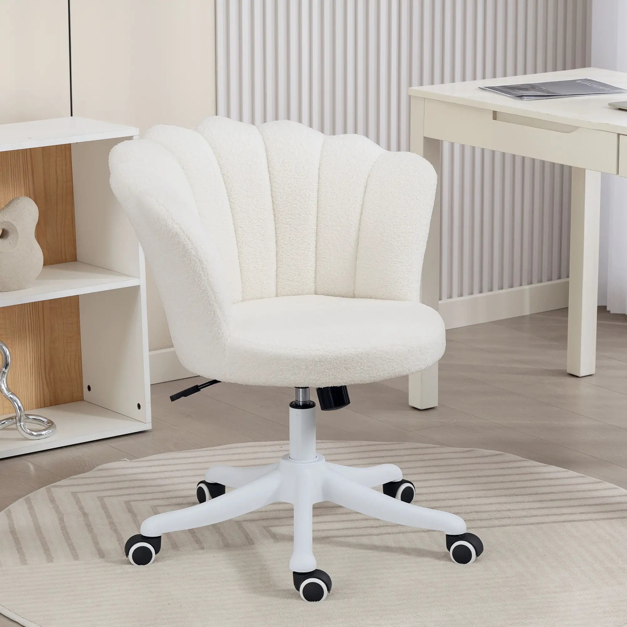 Office Chair, Armless Swivel Desk Chair with Adjustable Height, Backrest, Tilt Function for Office, Vanity, Cream White Task Chairs at Gallery Canada