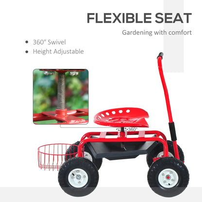 Rolling Garden Scooter Cart, Adjustable Seat, Tool Tray, Red Black, Red Black Folding Garden Carts at Gallery Canada