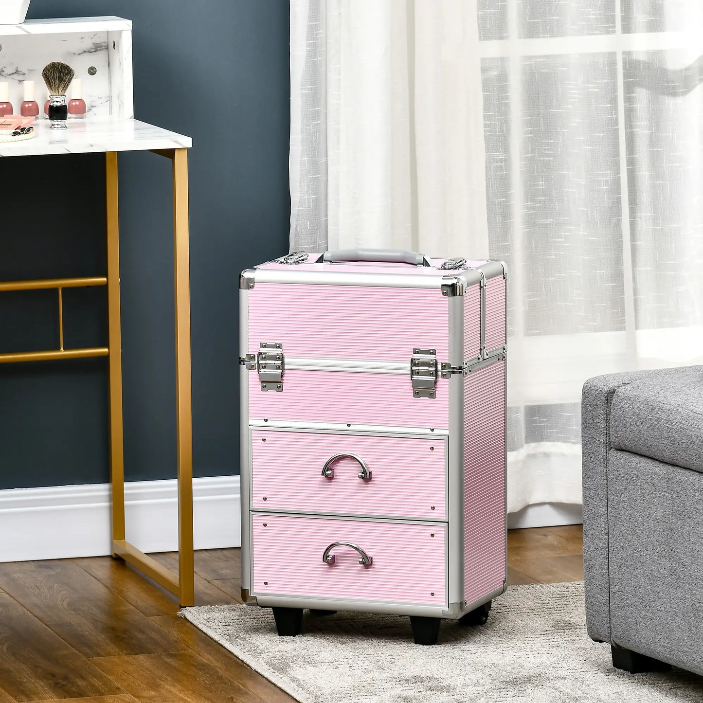 Rolling Makeup Train Case, Large Storage Cosmetic Trolley, Lockable Travel Cart Trunk Makeup Cases at Gallery Canada