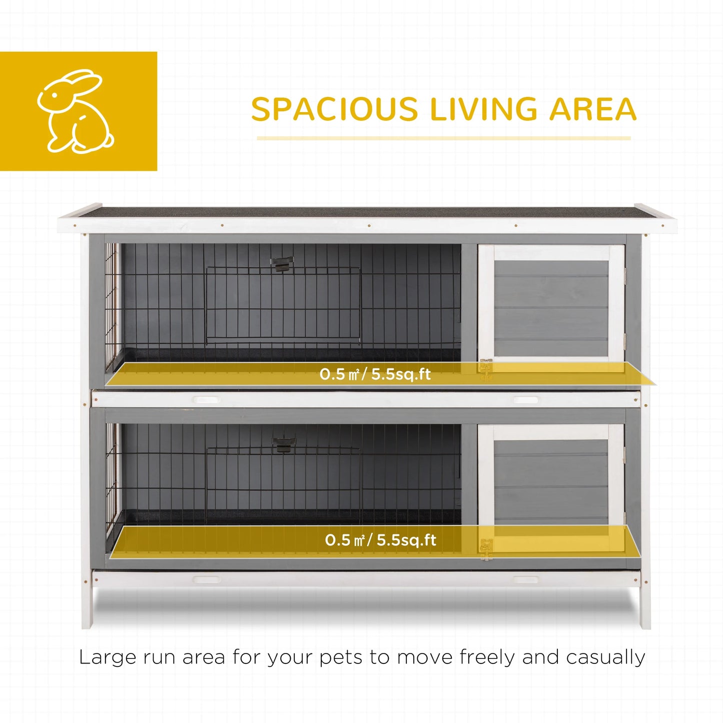 2 Tier Wooden Rabbit Hutch Bunny Pet House Wooden Coop Run, Grey Rabbit Hutch at Gallery Canada