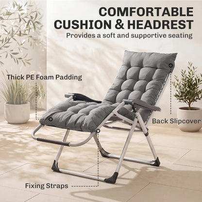 Reclining Zero Gravity Chair, Adjustable Backrest, Folding Sun Lounger, Removable Cushion, Headrest, Dark Grey Lounger Chairs at Gallery Canada