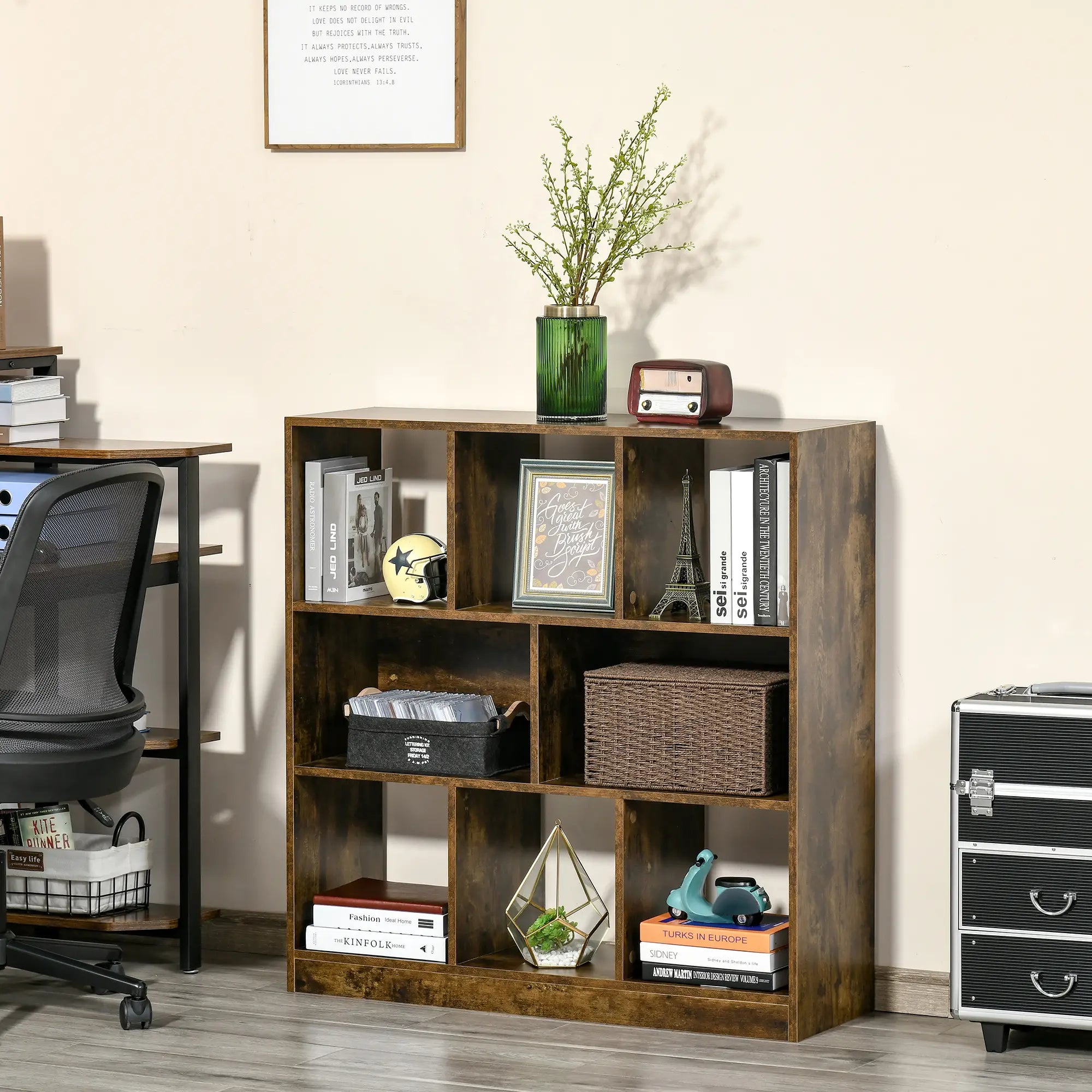 3-Tier Storage Shelf, Bookcase Display Rack, Rustic Brown Small Bookshelves at Gallery Canada
