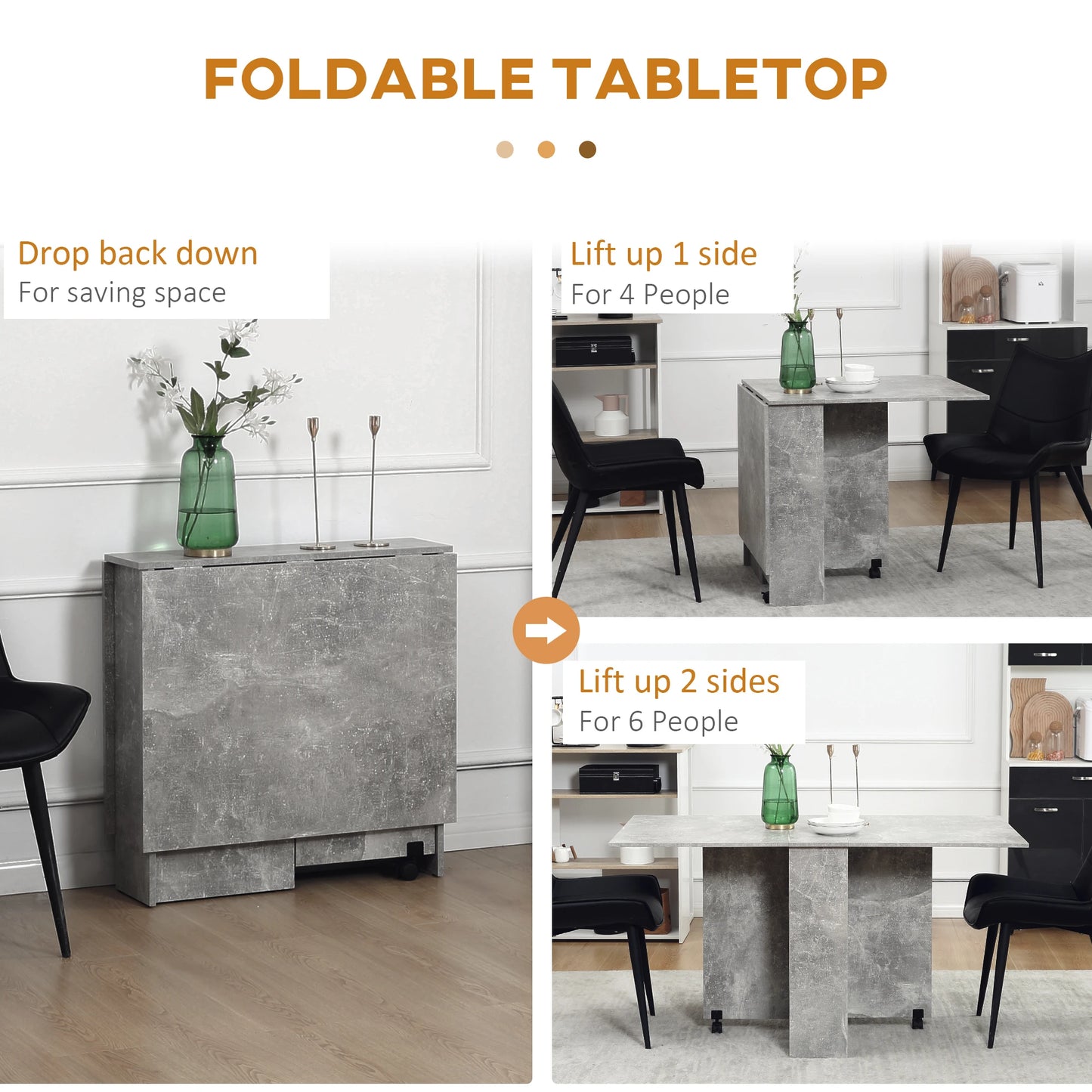 Extendable Dining Table, Collapsible w/ 2-Tier Shelves, Rolling Casters, Grey Bar Tables & Dining Tables at Gallery Canada
