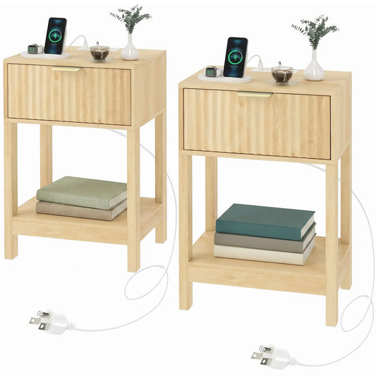 Modern Nightstand Set of 2, Slim Bedside Table, Oak Bedside Tables Oak at Gallery Canada