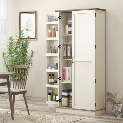 70" Tall Kitchen Pantry Cabinet, Adjustable Shelves, Cream White Kitchen Pantry Cabinets at Gallery Canada