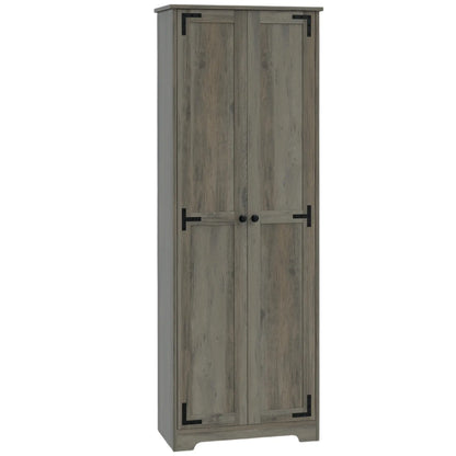 67" Farmhouse Pantry Cabinet, 2 Doors, Adjustable Shelves, Distressed, Grey Storage Cabinets Distressed Grey at Gallery Canada