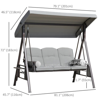 3-Person Steel Canopy Swing, Cushioned Seat, Light Grey Patio Swings with Stand at Gallery Canada