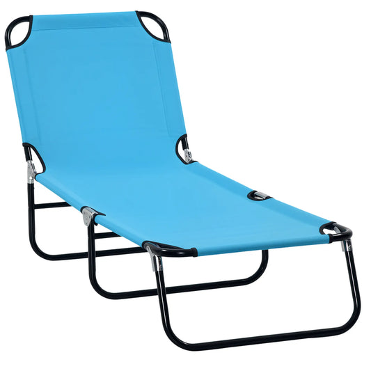 Outdoor Folding Lounge Chair, Reclining Mesh, Beach, Yard, Patio, Sky Blue