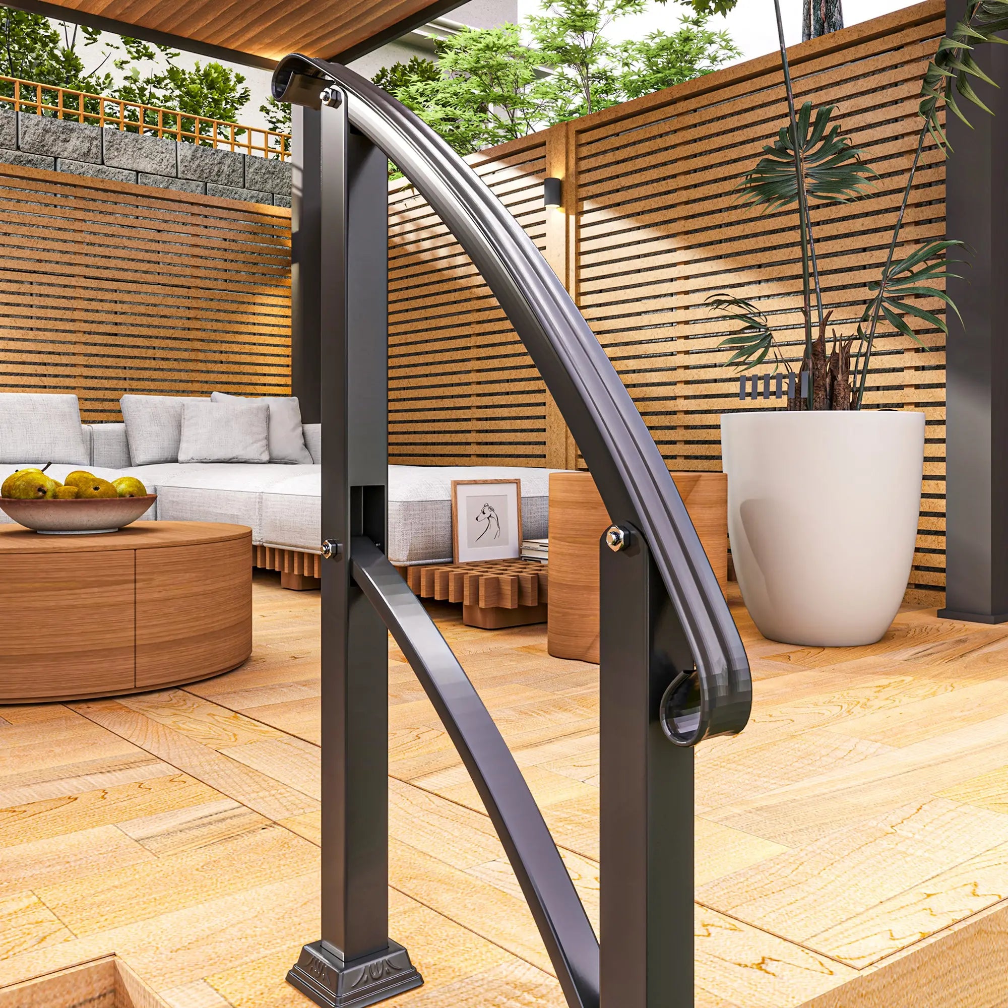 Outdoor Step Handrails, 1-3 Step, Metal Railing with Kit, Black Garden Decor at Gallery Canada