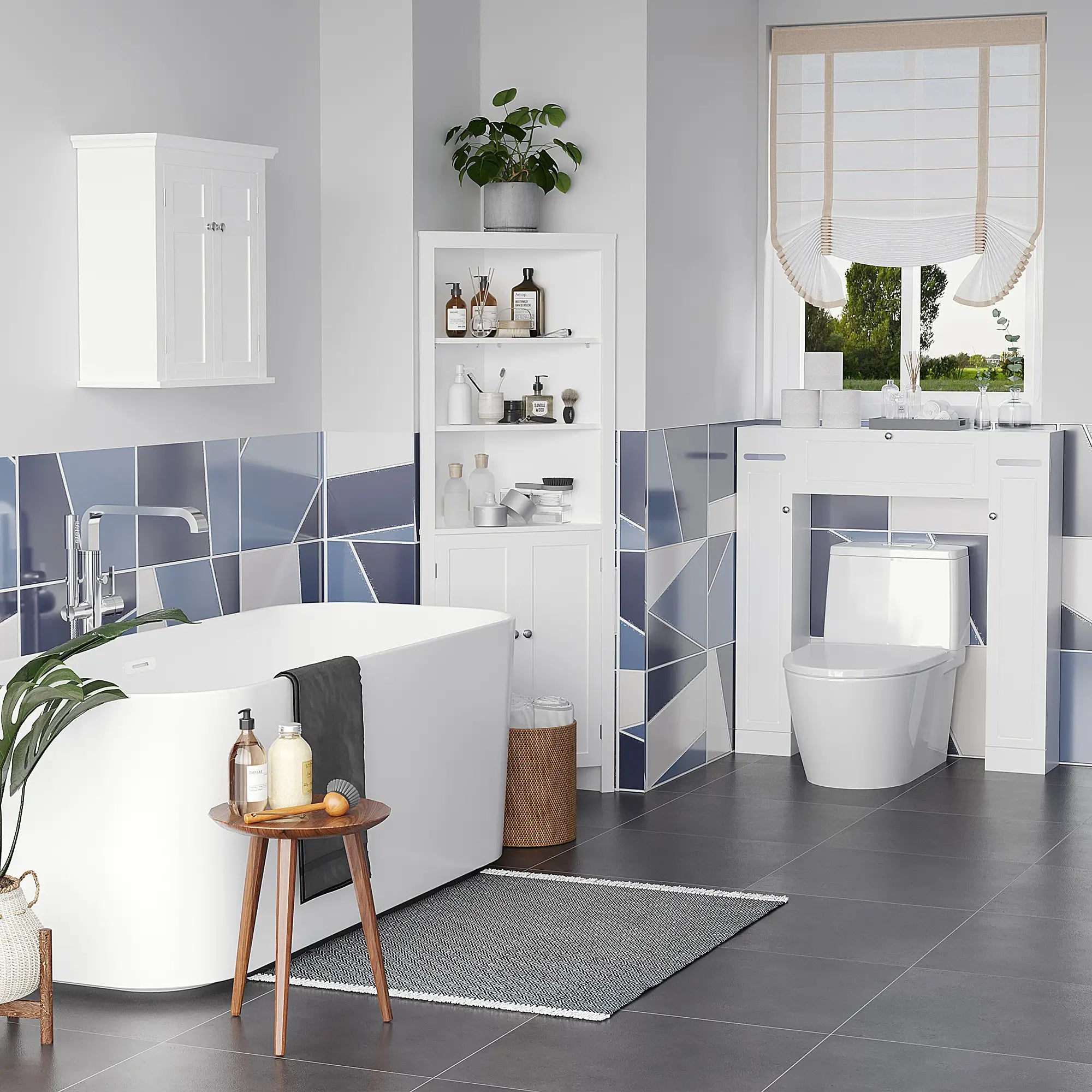 Over Toilet Storage Cabinet, Freestanding Bathroom Organizer with Adjustable Shelves, White Over The Toilet Storage at Gallery Canada