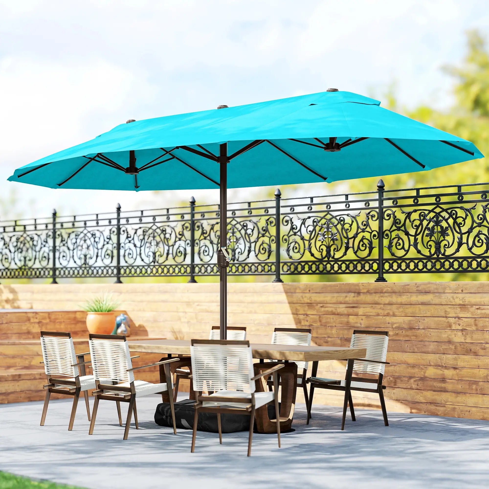 15' Outdoor Patio Umbrella, Twin Canopy Sunshade, Steel Table, Light Blue Double-sided Umbrellas at Gallery Canada