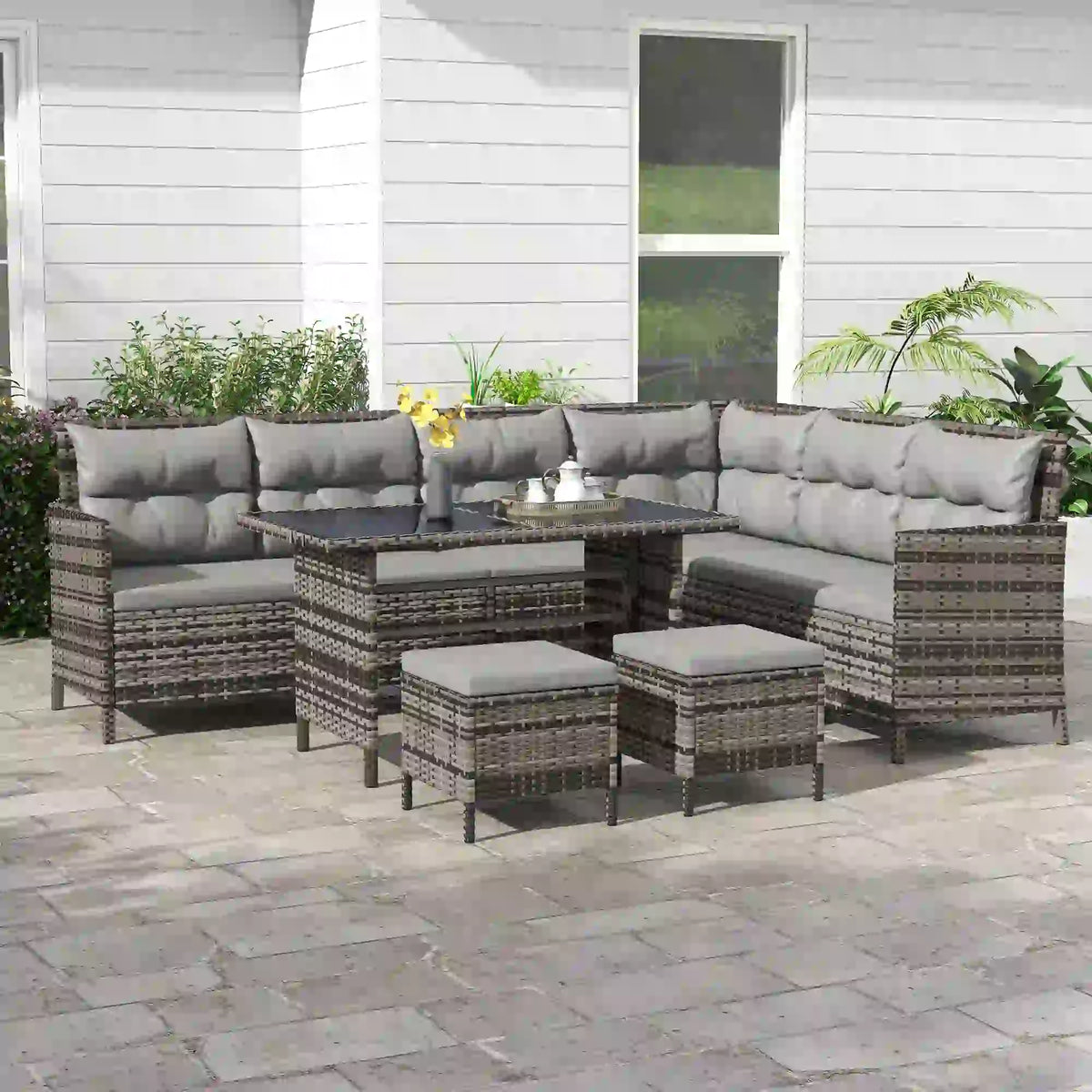 6Pc Rattan Outdoor Sofa Set w/ Dining Table, Grey Patio Furniture Sets at Gallery Canada