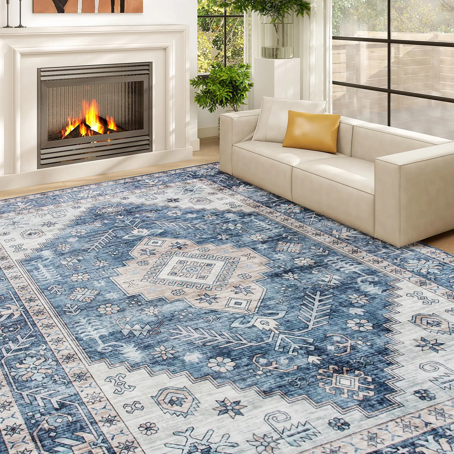 8x10 Vintage Washable Non-Slip Rug, for Living Room, Blue Living Room Furniture at Gallery Canada
