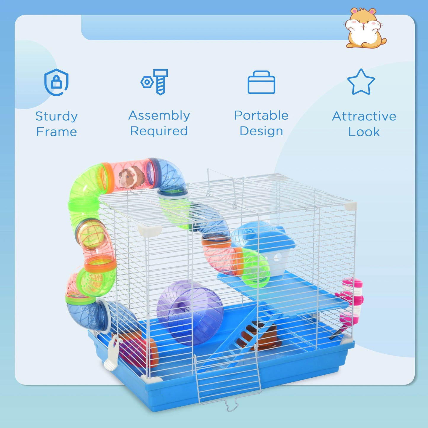 18"L Hamster Cage, 2-Level Rat Gerbil Haven, Tunnel Tube System, Blue Hamster Cages at Gallery Canada