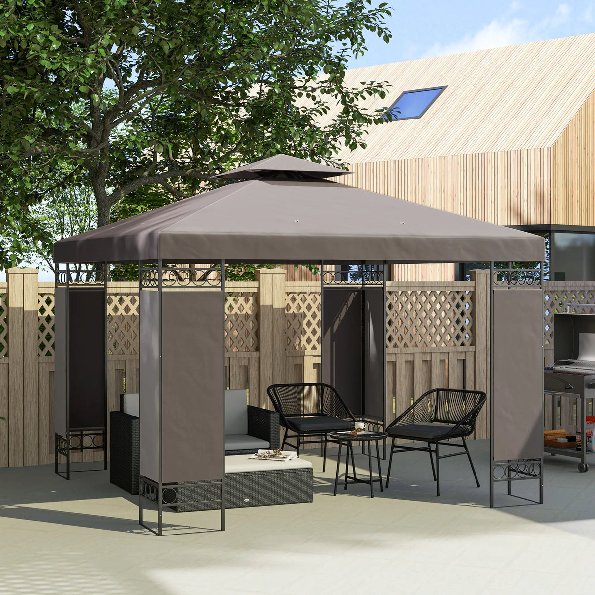 10 x 10 FT Canopy Gazebo, Double Roof, Screen Panels, Metal Frame, Khaki Gazebos at Gallery Canada