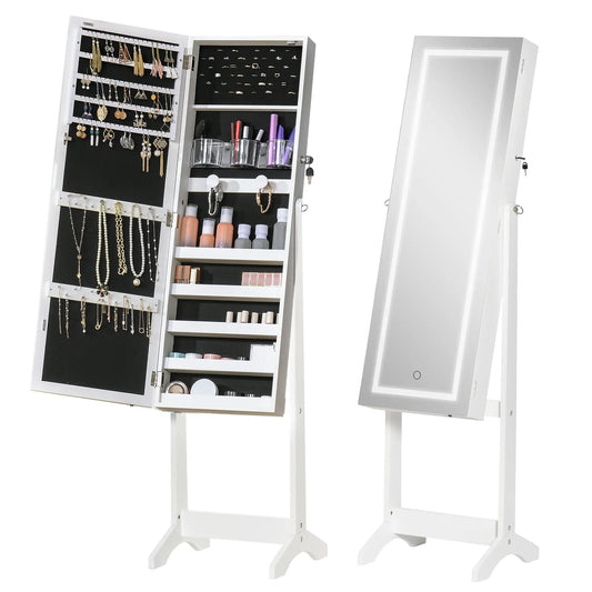 Lockable Jewelry Armoire, LED Light Mirror Storage, White Jewelry Armoire & Jewellery Mirror Cabinets White at Gallery Canada