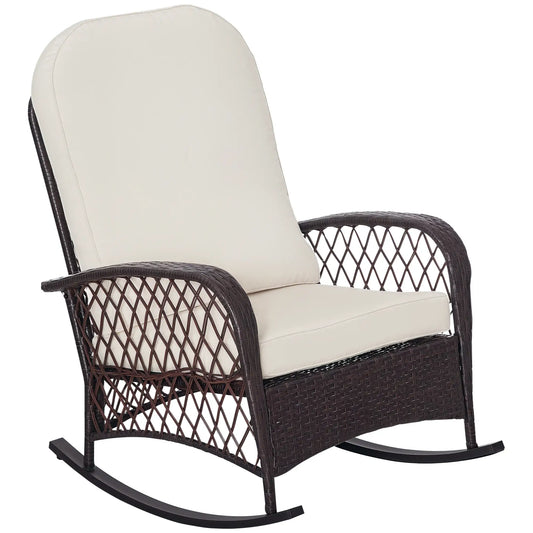 Rattan Rocking Chair, Outdoor Wicker Patio Furniture with Cushions, Cream White Outdoor Rocking Chairs Mixed Brown Rattan, Cream White Cushion at Gallery Canada