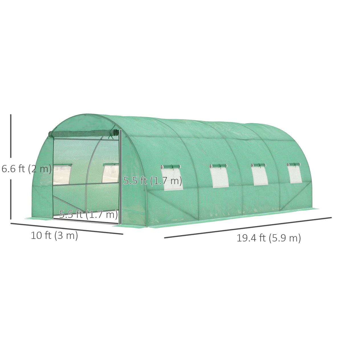 Walk-In Tunnel Greenhouse, 19x10x6.6ft, Zipped Door, 8 Mesh Windows, Green Tunnel Greenhouses at Gallery Canada
