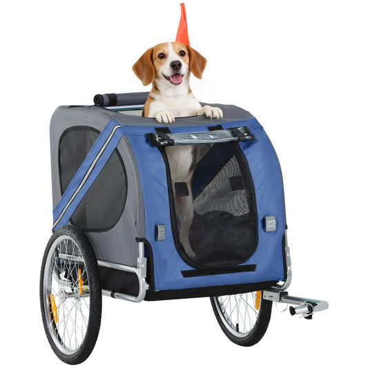Foldable Dog Bike Trailer, Pet Cargo Carrier, Blue and Grey Dog Bike Trailers & Strollers Blue and Grey at Gallery Canada