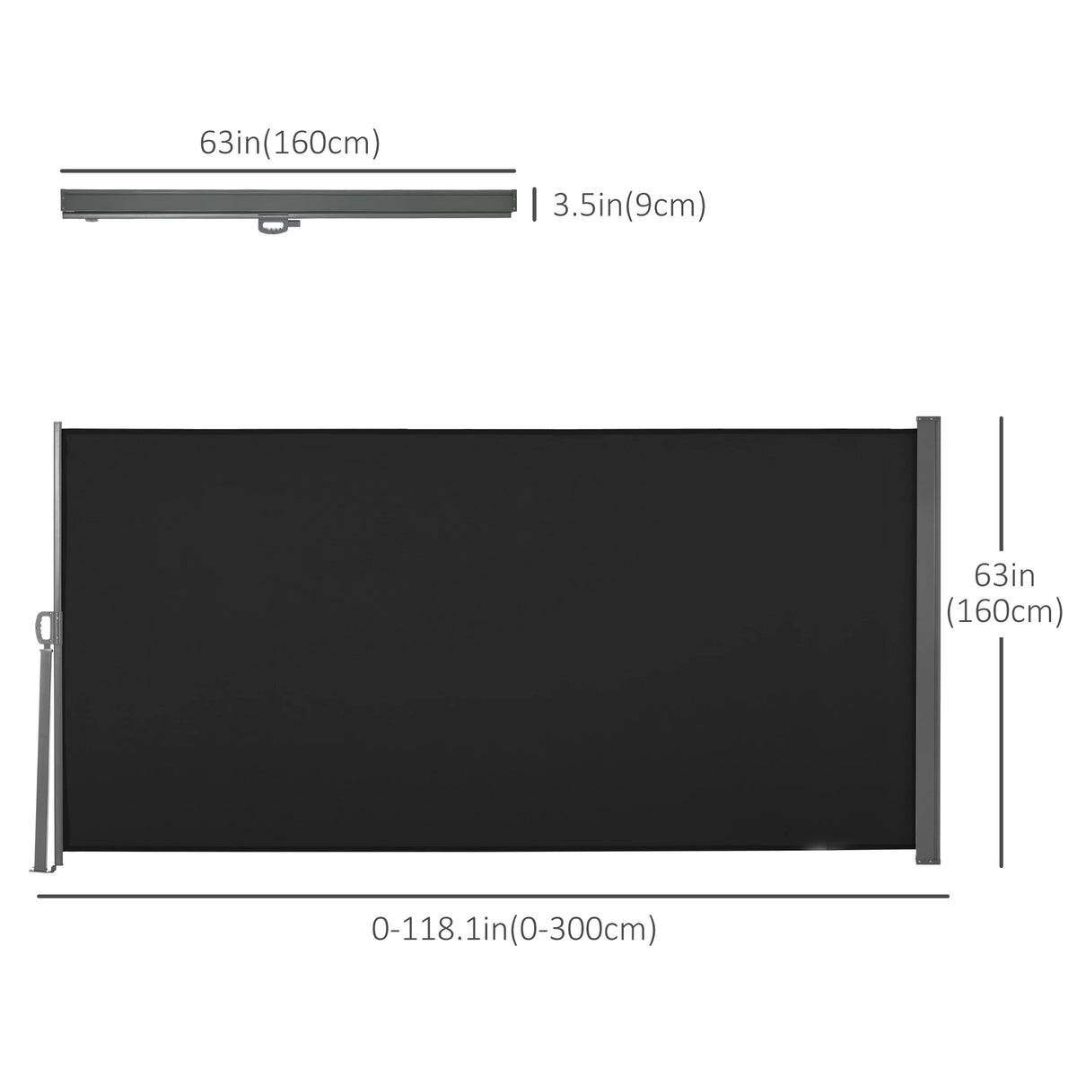 118" x 63" Retractable Patio Awning, Outdoor Privacy Screen, UV Wind Resistant, Black Side Awnings at Gallery Canada