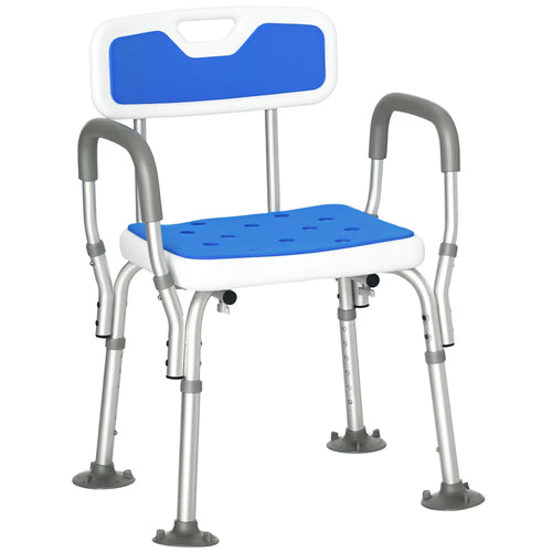 Adjustable Shower Chair with Arms, Back, Anti-Slip Seat, 299lbs