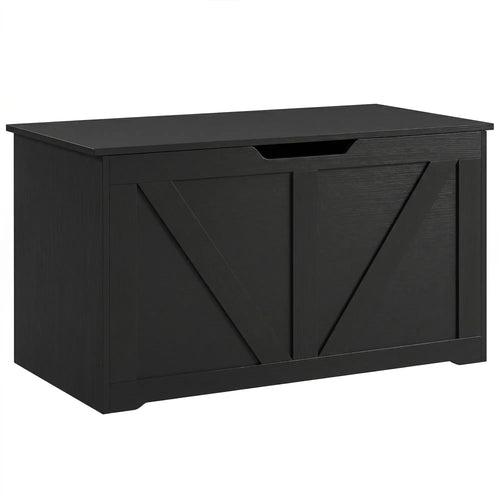 31.5 Inch Storage Chest Trunk with Safety Hinge, Black Wood Grain, Black