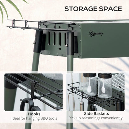 Portable Charcoal Grill With Side Baskets, Dark Green Charcoal BBQ Grils at Gallery Canada