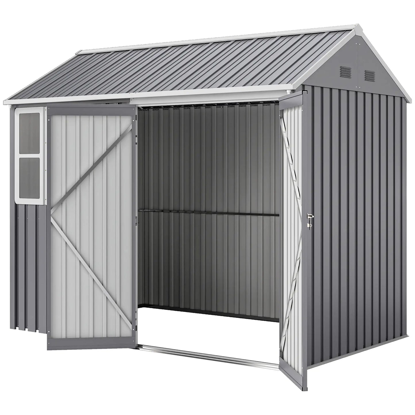 8.5' x 5.5' Metal Garden Shed, Outdoor Storage, Lockable Door, Light Grey Sheds Light Grey at Gallery Canada