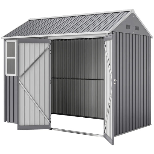 8.5' x 5.5' Metal Garden Shed, Outdoor Storage, Lockable Door, Light Grey