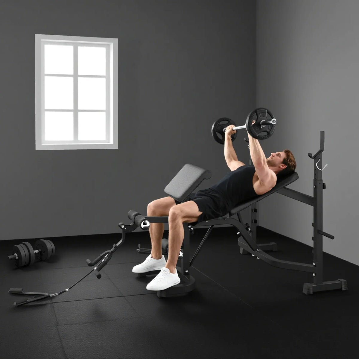 Adjustable Olympic Weight Bench, Squat Rack, Leg Extension, Grey Weight Benches at Gallery Canada