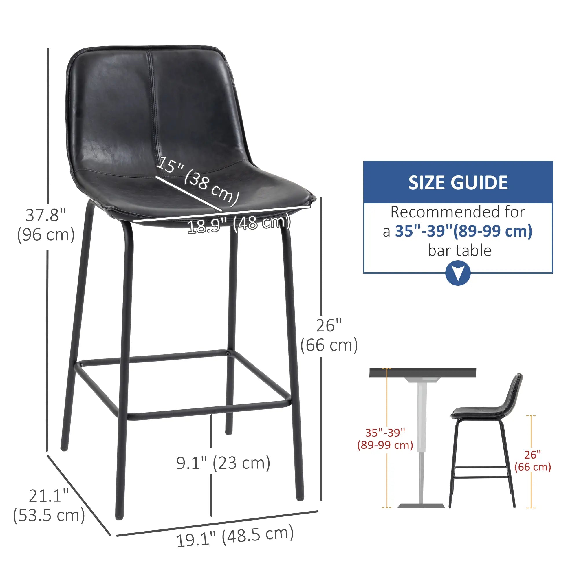 Bar Stools Set of 2, Upholstered Counter Height Bar Chairs, Kitchen Stools with Steel Legs Bar Stools at Gallery Canada