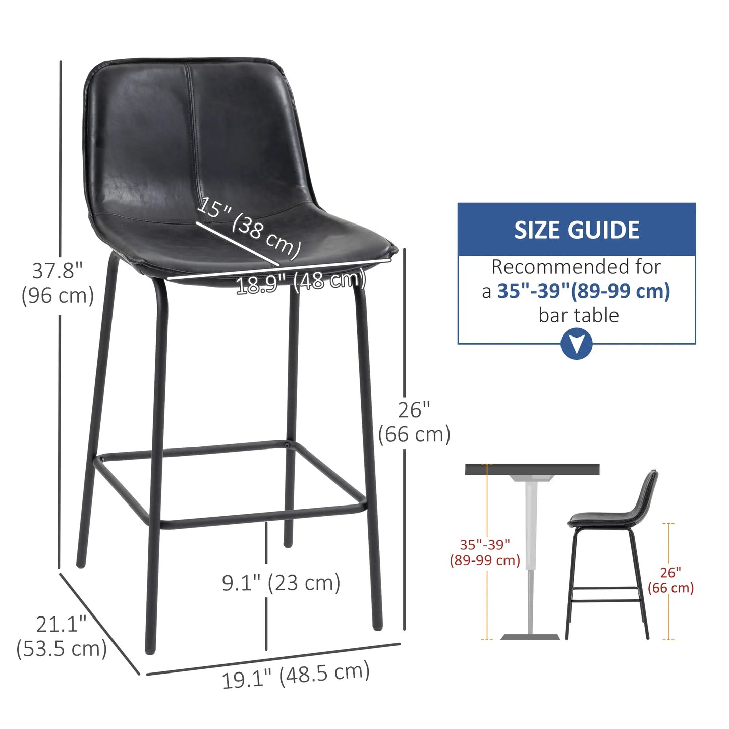 Bar Stools Set of 2, Upholstered Counter Height Bar Chairs, Kitchen Stools with Steel Legs Bar Stools at Gallery Canada