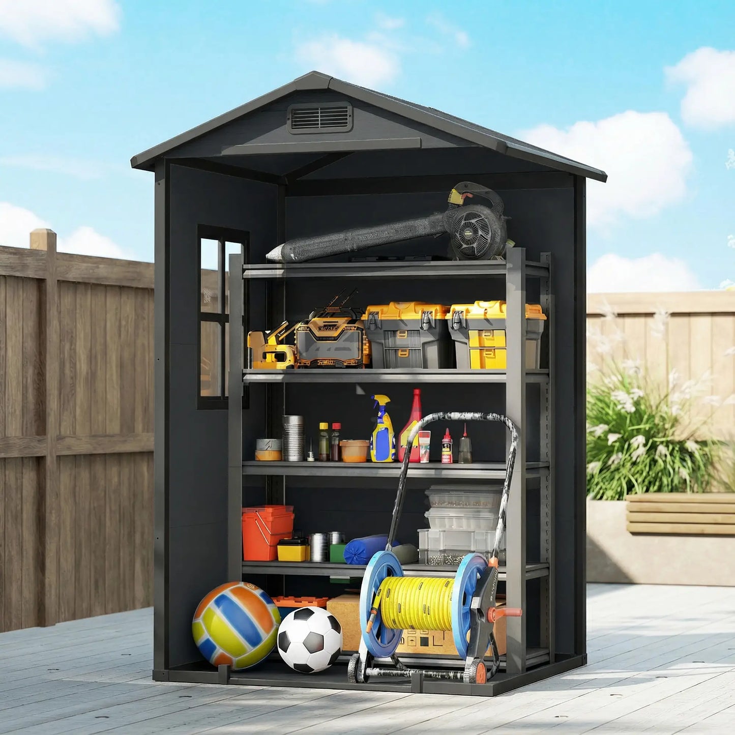 4' x 3' Plastic Garden Shed With Floor, Lockable Door, Window, Vent, Dark Grey Sheds at Gallery Canada